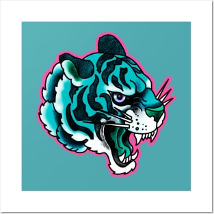 Teal blue tiger Posters and Art